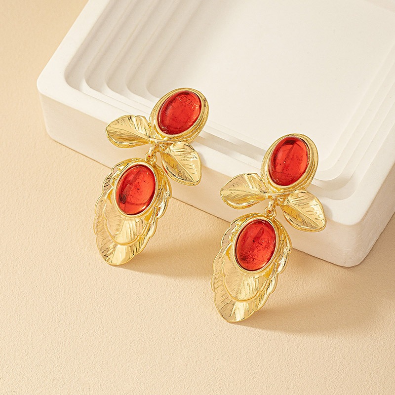 19g Weight Ear Studs Classification 1 Pair Quantity Holiday Occasion Alloy Material Oval Pattern Women's Gender Inlay Design Retro Style 1 Pair Retro Oval Inlay Alloy Ear Studs 5