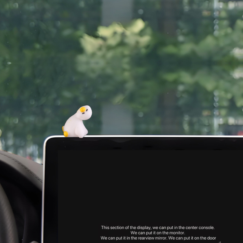 Lindo y cansado pato, pequeño pato blanco, tarjeta de estacionamiento de coche, consola central de coche de escritorio, decoración de pantalla de computadora