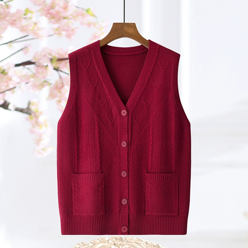 Новый стиль мамы осенний и зимний вязаный кардиган жилет с V-образным вырезом
