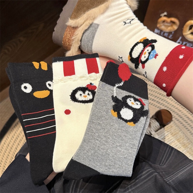 Cartoon Ins Trendy Cute Penguin Socks Women's Mid-Calf Socks Pure Cotton Boneless Creative Cute Animal Pile Stockings Cartoon Ins Trendy Cute Penguin Socks Women's Mid-Calf Socks Pure Cotton Boneless Creative Cute Animal Pile Stockings
