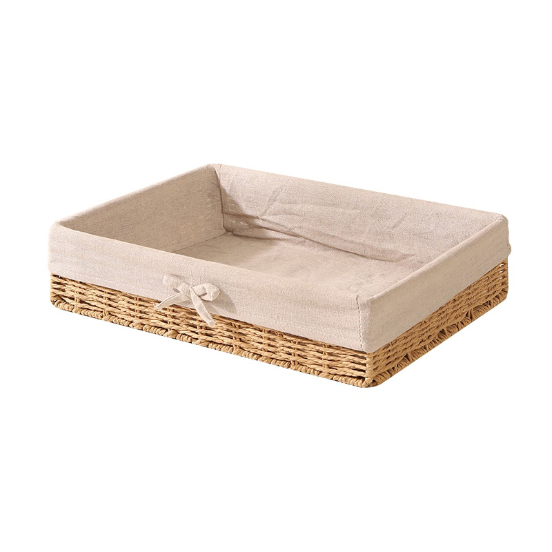 Cesta de almacenamiento de escritorio trenzada, sala de estar doméstica, bocadillos de paja trenzada, cesta de almacenamiento de cuerda de papel trenzada, caja de almacenamiento de cosméticos