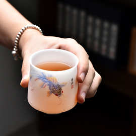 冰种品茗杯薄胎主人杯单杯中式个人杯白瓷主人杯茶盏手绘茶杯厂家