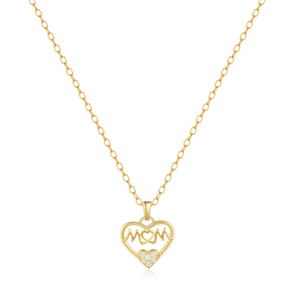 Letter, Heart Shape Pattern 925 Sterling Silver Zircon Plating Letter Heart Shape Pendant Necklace