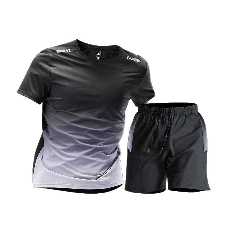 Trajes deportivos para hombres hielo veloz ropa seca camiseta de fitness correr mangas cortas pantalones cortos trajes de entrenamiento fábrica transfronteriza al por mayor