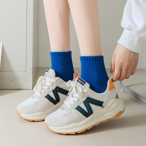 White socks women's mid-calf socks summer thin pure cotton socks ins trendy solid color breathable short-tube green summer socks