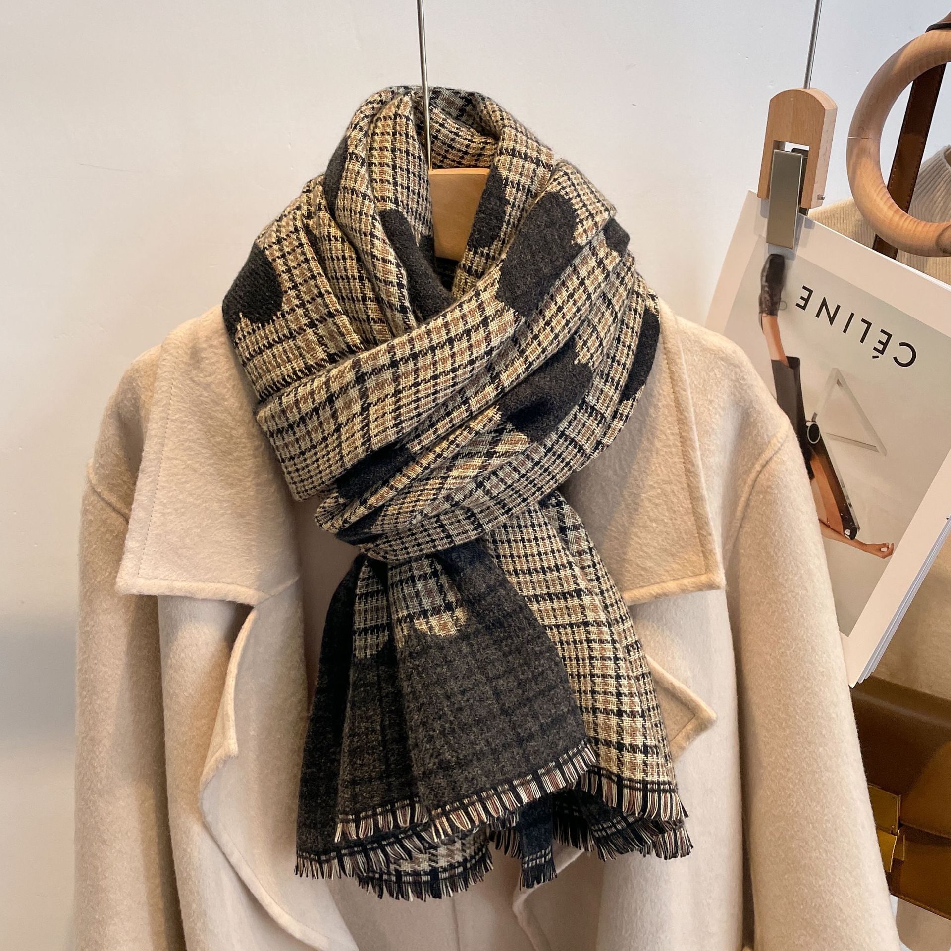 Otoño e invierno nuevo estilo coreano amor Plaid Cachemira-como bufanda larga engrosada bufanda de las mujeres desgaste exterior de moda cálido chal