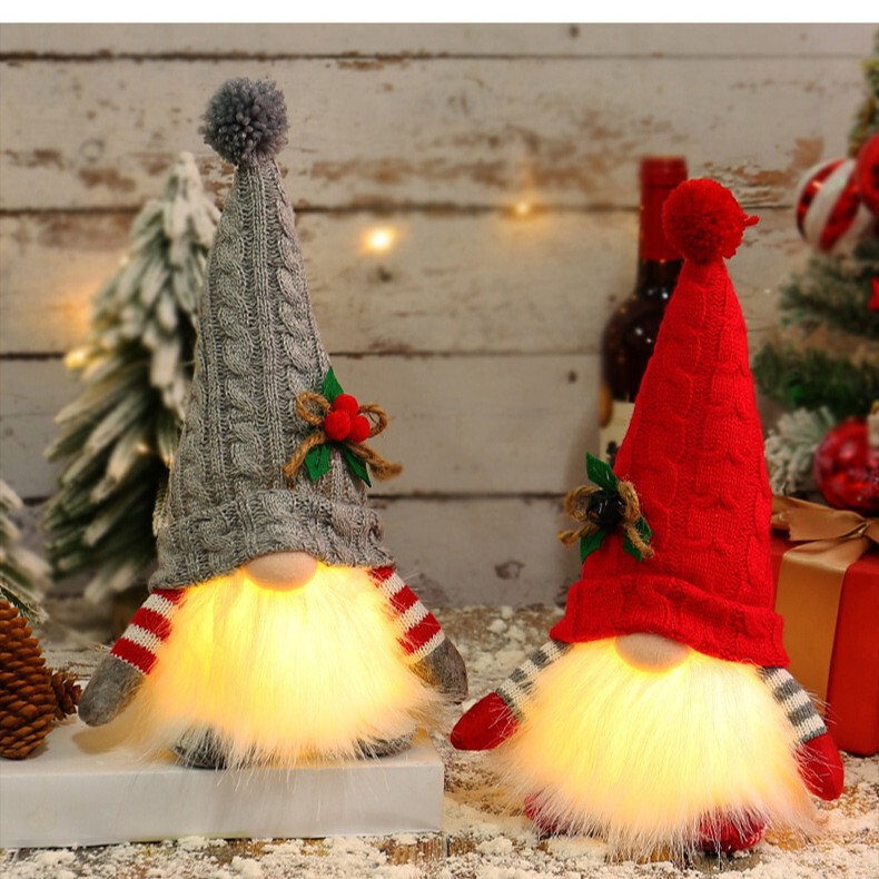 Glowing Christmas Gnome Doll, Faceless Old Man Doll with Knitted Hat, Christmas Table Decoration