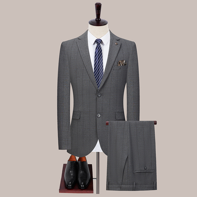 2025 nuevo traje de marca de alta gama para hombres tres piezas ligero de negocios casual coreano traje de novio a cuadros