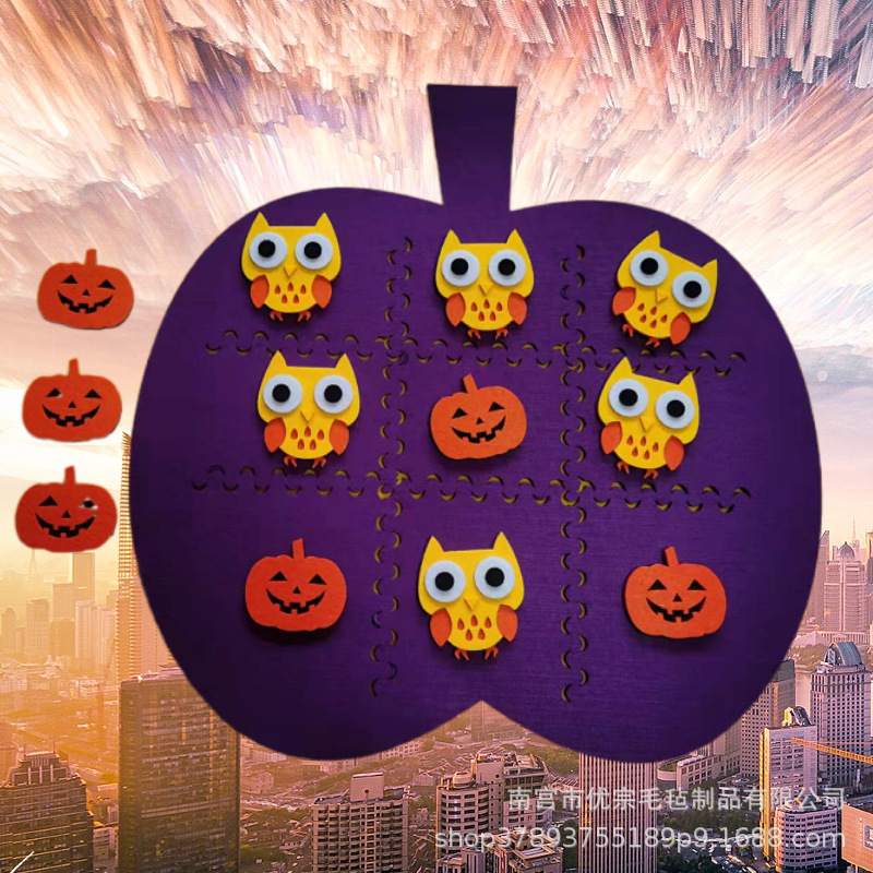 Halloween fieltro Tic Tac Toe estera del juego juguete de los niños DIY fantasma murciélago calabaza Tic Tac Toe estera del juego
