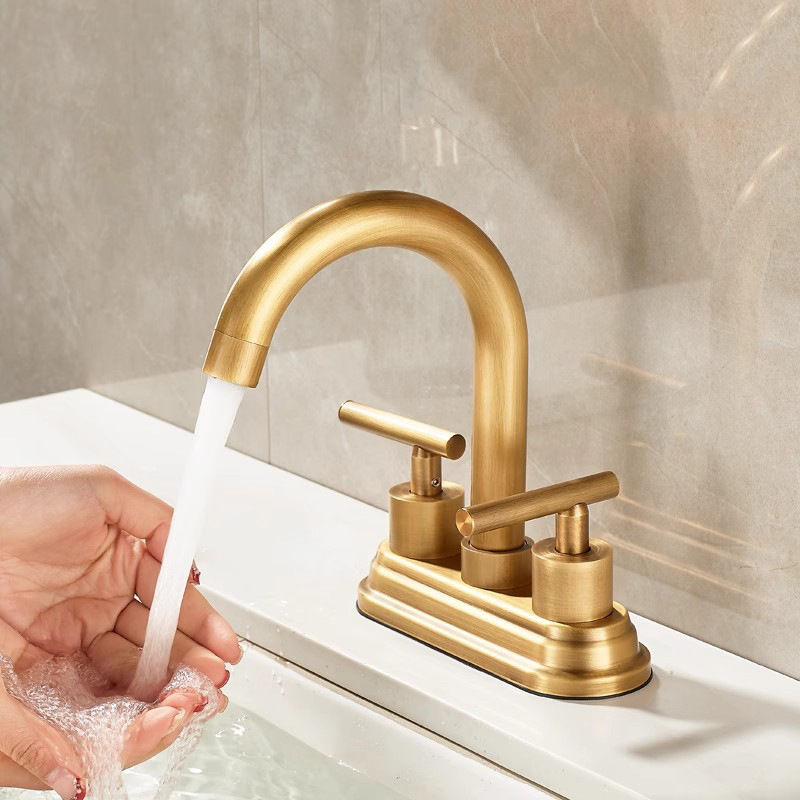 All-Copper Vintage Faucet with Two Handles and Two Holes for Bathroom Vanity Sink, Dual-Hole Faucet 4inch Hot and Cold Water Washbasin Faucet
