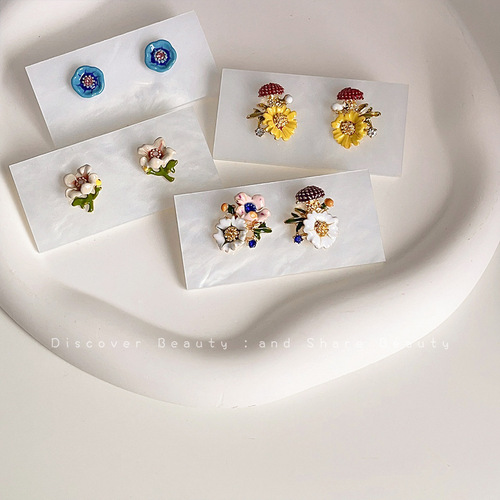 ins forest super fairy enamel oil dripping flower earrings Korean sweet fashion earrings summer new trendy ear jewelry