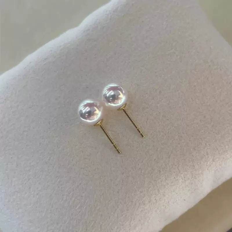 诸暨海水akoya珍珠耳钉6-7mm正圆极光18k金耳饰简约百搭经典素钉