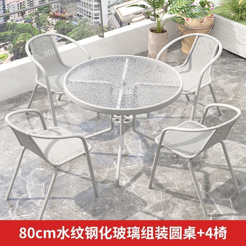 80개 조립 원형 테이블 + 흰색 통풍 의자 4개