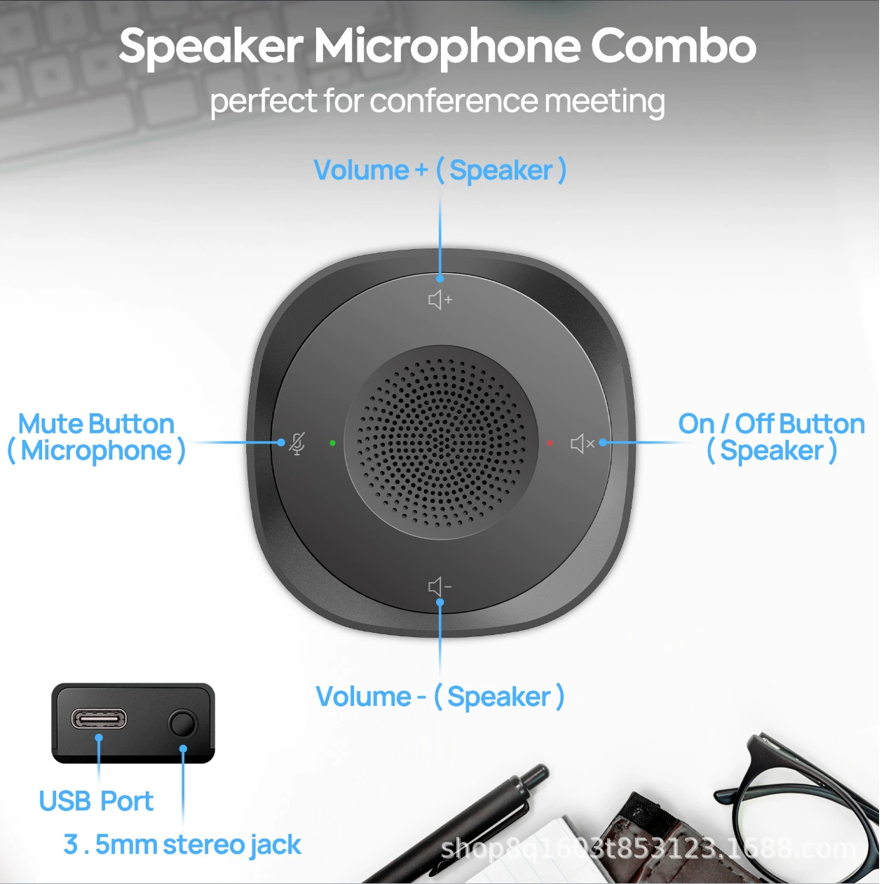 Table microphone, speakers, 3D