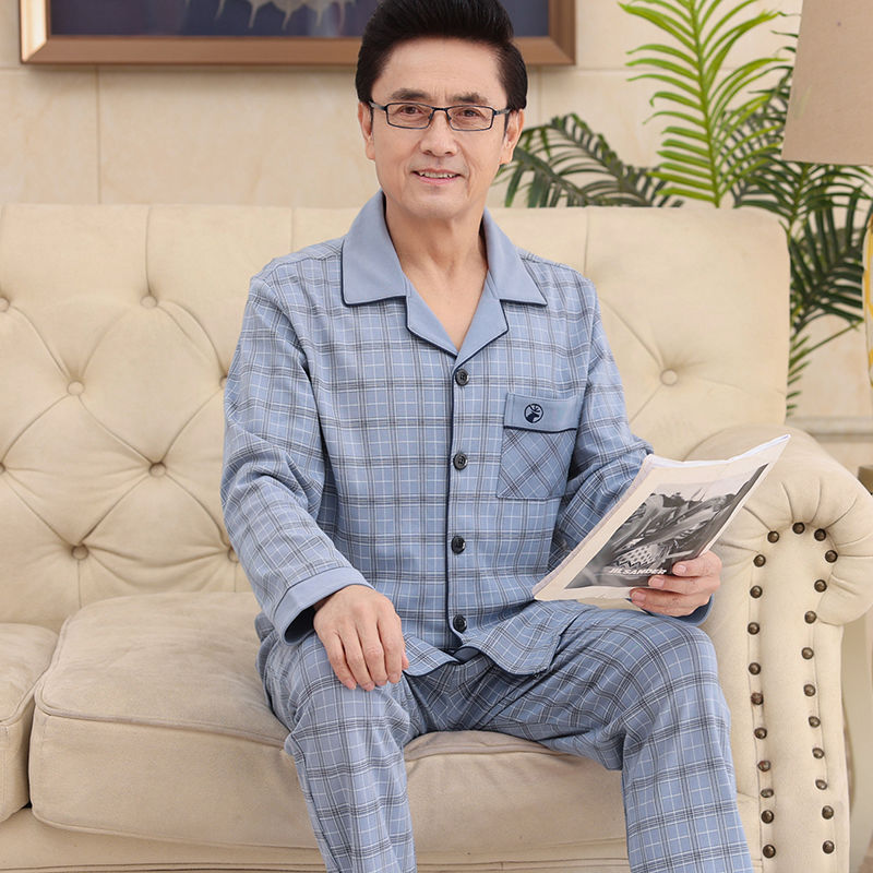 Papá pijamas de los hombres primavera y otoño 100% algodón manga larga más tamaño suelta desgaste en el hogar traje casual