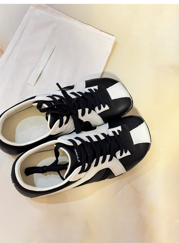 Versione coreana di nicchia con blocchi di colore, allenamento tedesco da donna, con suola spessa, in pelle, da golf e da bowling, casual_voghion.com