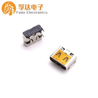 TYPE-C 16P母座 TYPE-C16P板上90度四脚插板有柱单排针贴片贴麦拉