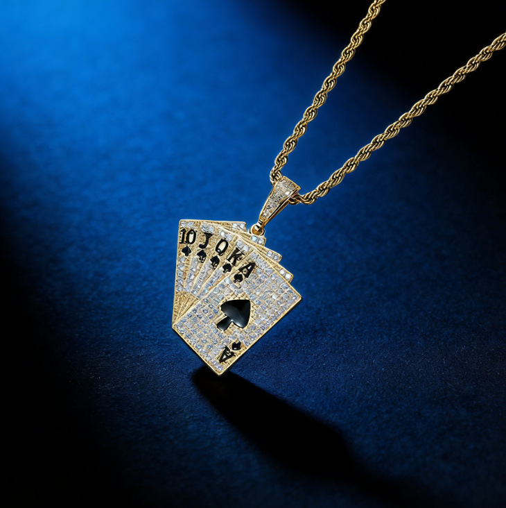 Europa y América Hip-Hop bronce de piedra Flush Flush Poker Colgante de moda para hombres Personalidad Joyas de moda personalizados