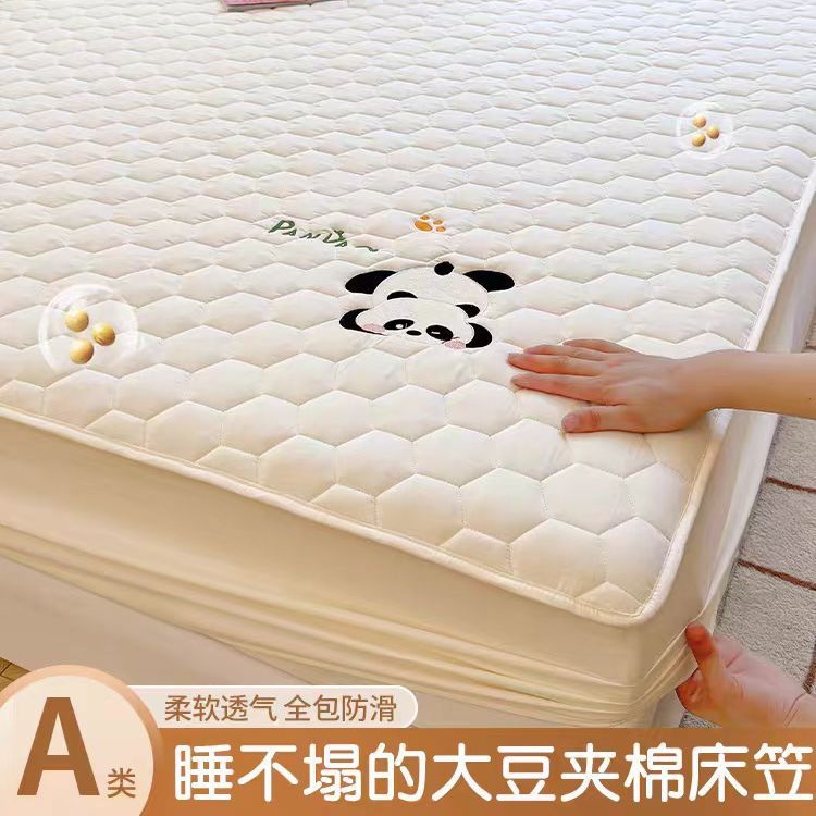 category a soybean quilted bed hat four seasons universal all-inclusive mattress cover panda embroidery simmons protective cover thickened