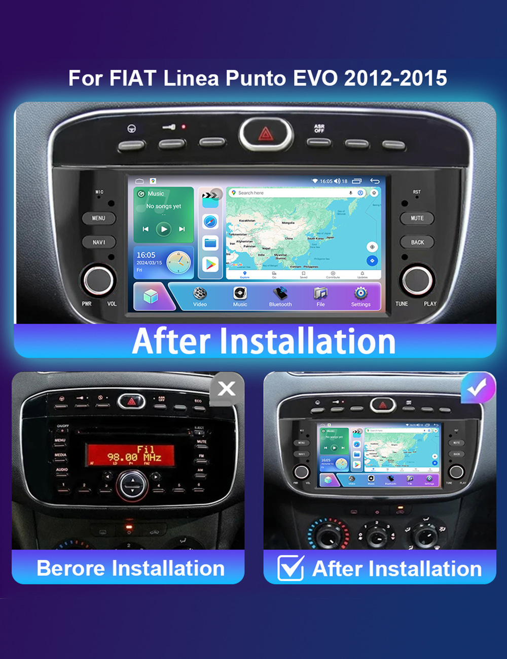 Cross-Border Compatible Fiat Punto Wireless Carplay Car Navigation Gps Android Car Dvd Bluetooth Radio