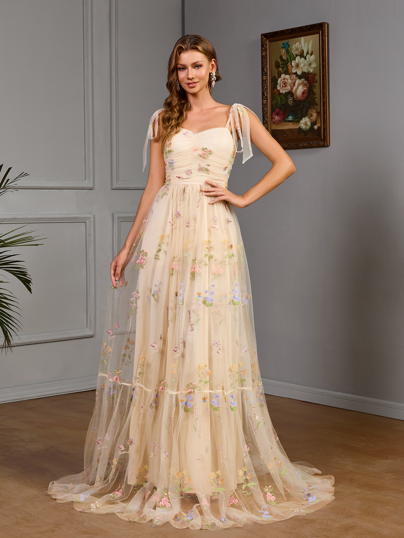 Spring Women Sleeveless Camisole Gown Slim Wide Hem Long Dress