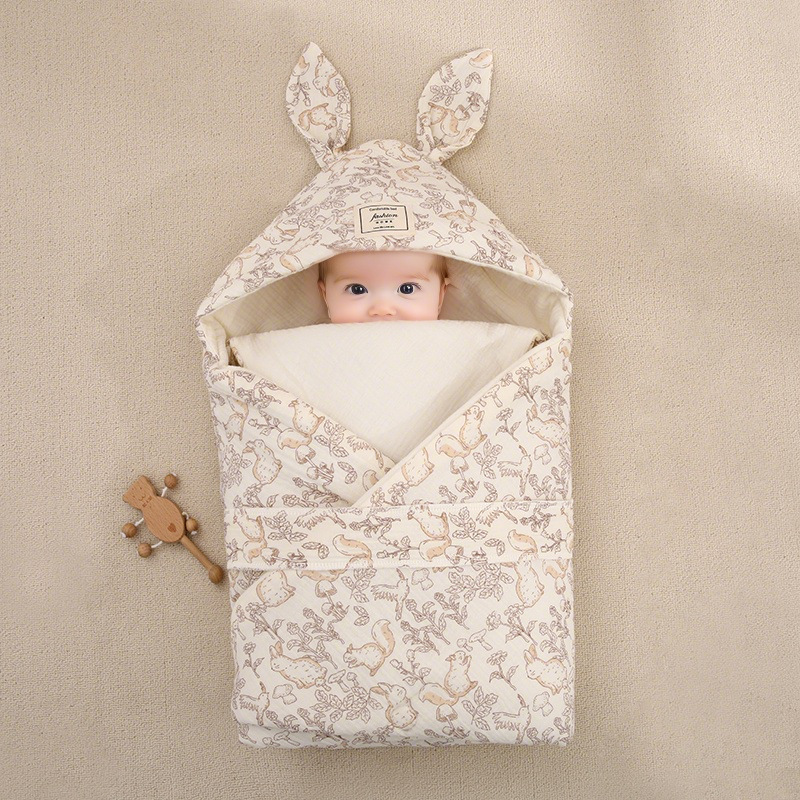 Newborn Pure Cotton Quilt Rabbit Ear Gauze Thickeneded Baby Blanket Autumn and Winter Four Seasons Delivery Room Baby Swaddle