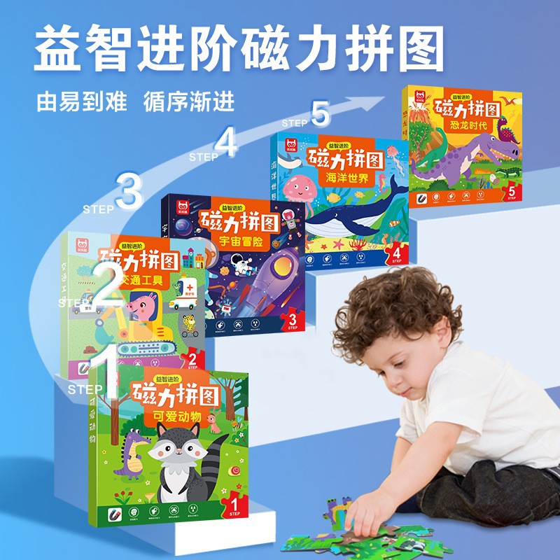 全套5册磁力拼图宝宝专注力益智早教训练书籍小学生科普百科玩具