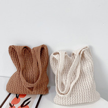 文艺复古单肩包腋下包女2024新款ins日韩毛线针织包包手提纯色XR