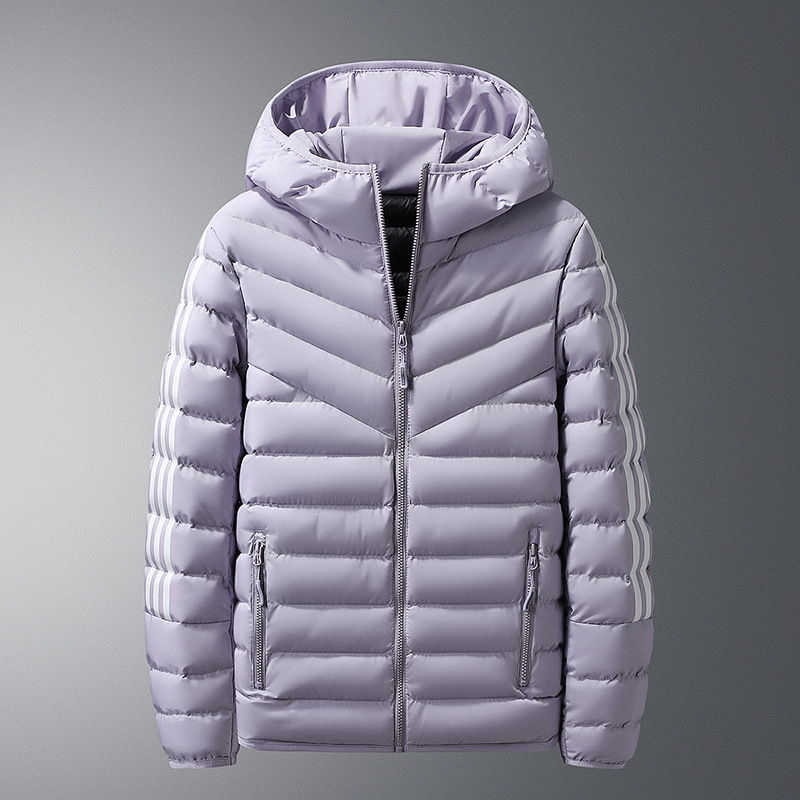 Tres barras transfronterizas chaqueta de algodón de plumón marca de moda de invierno ropa de algodón casual corta chaqueta de algodón ligera con capuchón chaqueta de mujer