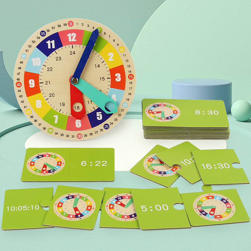 Madera de los niños pequeño reloj tiempo tablero cognitivo educación temprana juguetes kindergarten primaria Escuela Primaria primer grado Matemáticas enseñanza ayudas