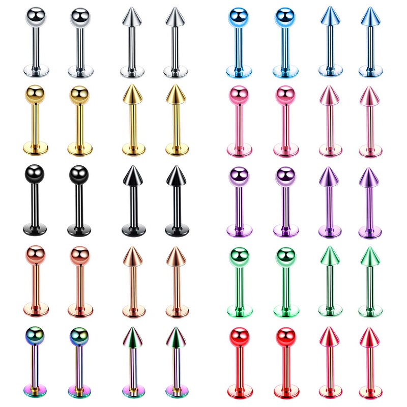 Stainless steel lip nail pointed cone spherical multi-color multi-size European and American tattoo puncture jewelry hip-hop earrings manufacturers direct supply