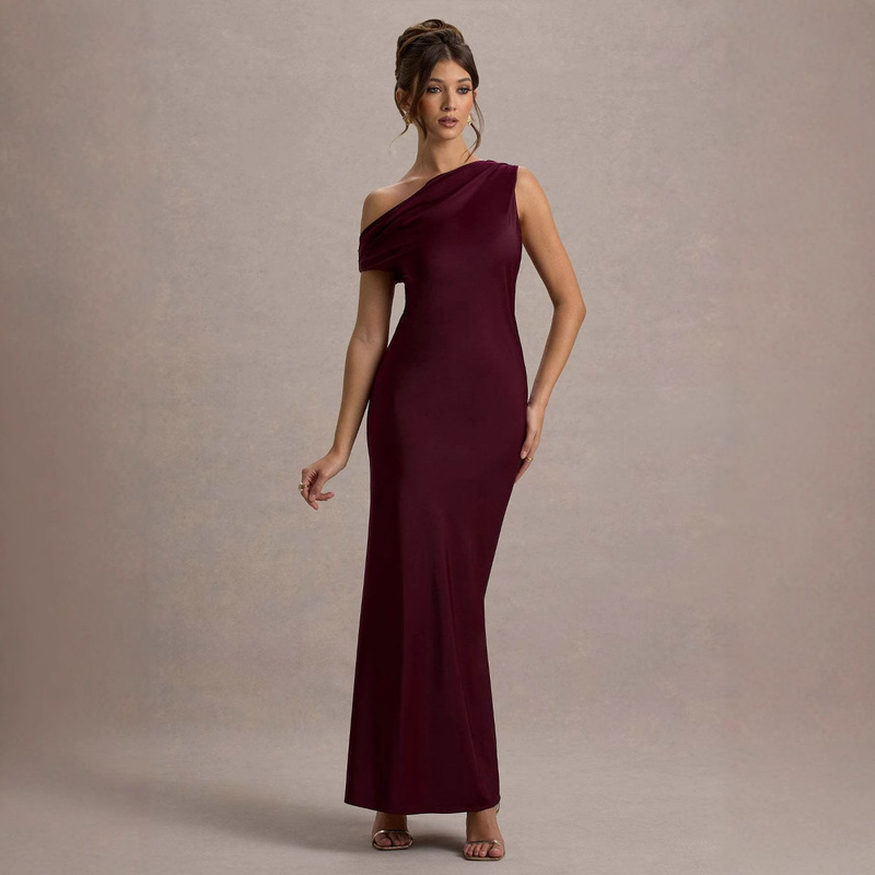 Cross-Border European and American Spring French Elegant Sleeveless Off-Shoulder High-End Tight Long Formal Party Dress