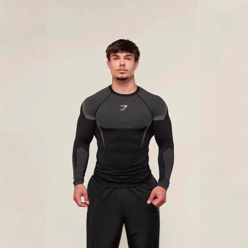Gymshark New Running Sports Fitness Long-Sleeved Tops Casual Breathable Tight-Fitting Long-Sleeved Men's T-Shirt Shark