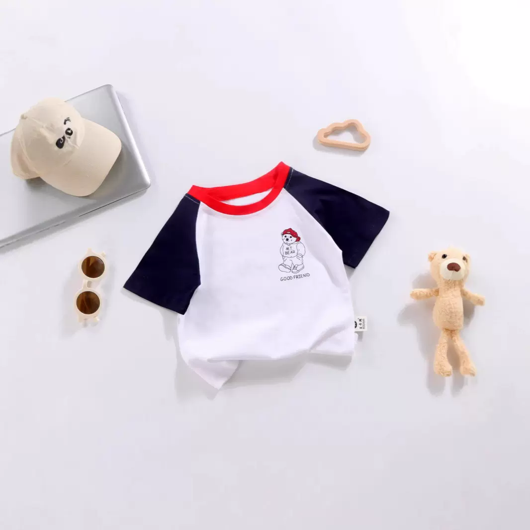 新款儿童夏季薄款卡通棉上衣a类短袖T恤宝宝外出撞色短袖圆领上衣