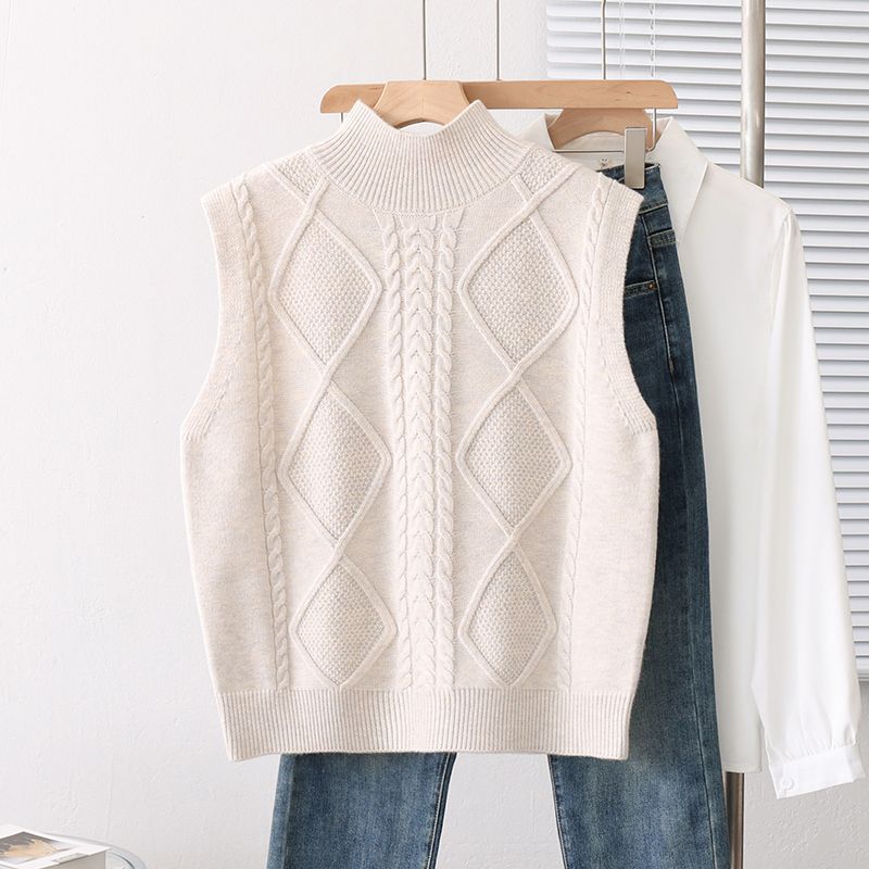 新款时尚百搭双面毛衫套头毛衣针织背心秋冬显瘦高领叠穿麻花马甲