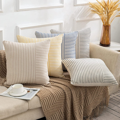 Amazon's new modern minimalist decorative pillow striped stitching linen pillow case bedside backrest decorative cushion