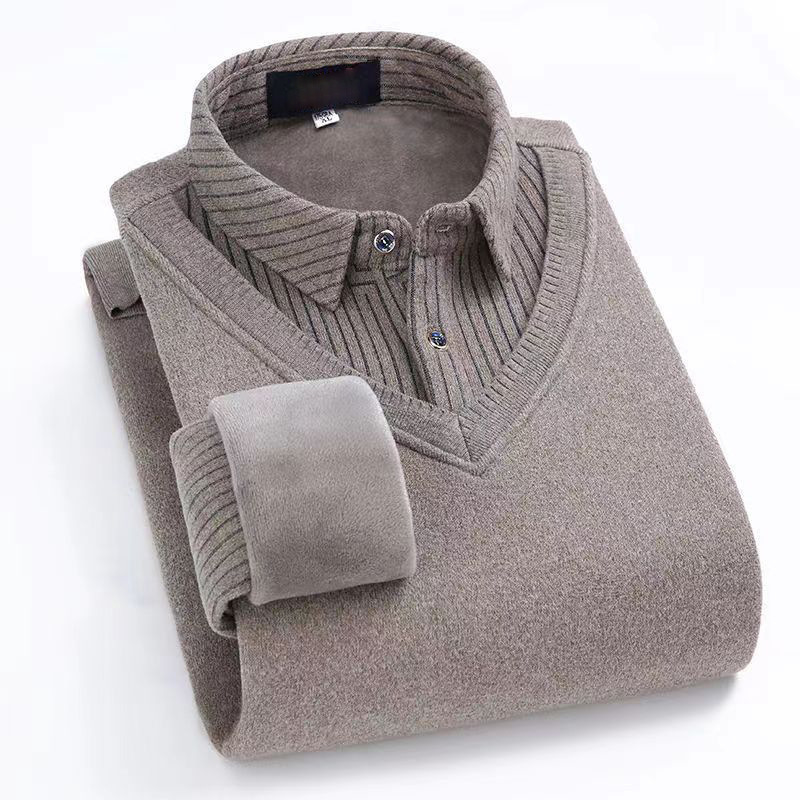 Cross-border foreign trade generation men's sweater sweater sweater shirt collar fleece-lined thick warm thin fake two-piece tide Cross-border foreign trade generation men's sweater sweater sweater shirt collar fleece-lined thick warm thin fake two-piece tide