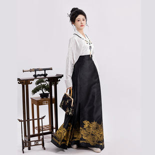 Woven Gold Horse Face Skirt suit Hand-over Collar Aircraft Sleeve Shirt New Chinese Style Hanfu Chinese Style Daily Commuting suit