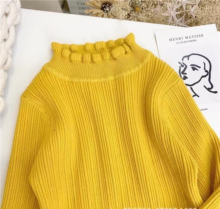 女の子のセーターのプルオーバー秋冬の木の耳元のニットの洋風の韓国版の底のシャツの毛糸の子供の高襟の上着の洋