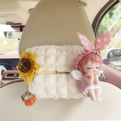 Creative Cute Angel Puff Car Car tissue box/set - puff-tissue-box-sunflower-white-dot-pink-anne