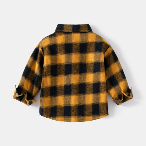 New style small and medium-sized children's plaid long-sleeved shirt spring lapel comfortable cotton shirt Korean handsome boys 'shirt