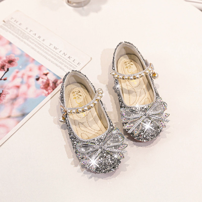 Детская обувь, Весенняя детская обувь, обувь принцессы для девочек в Корейском стиле с жемчугом и стразами, обувь для маленьких девочек с большим бантом