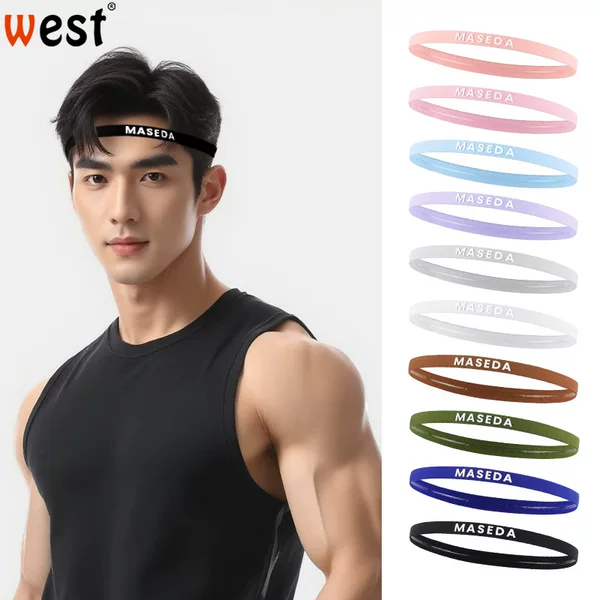 Men's and Women's Running Thin Headband Forehead Fitness Yoga Anti-Slip Hairband Anti-Sweat Breathable Belt Silicone Strip Sports