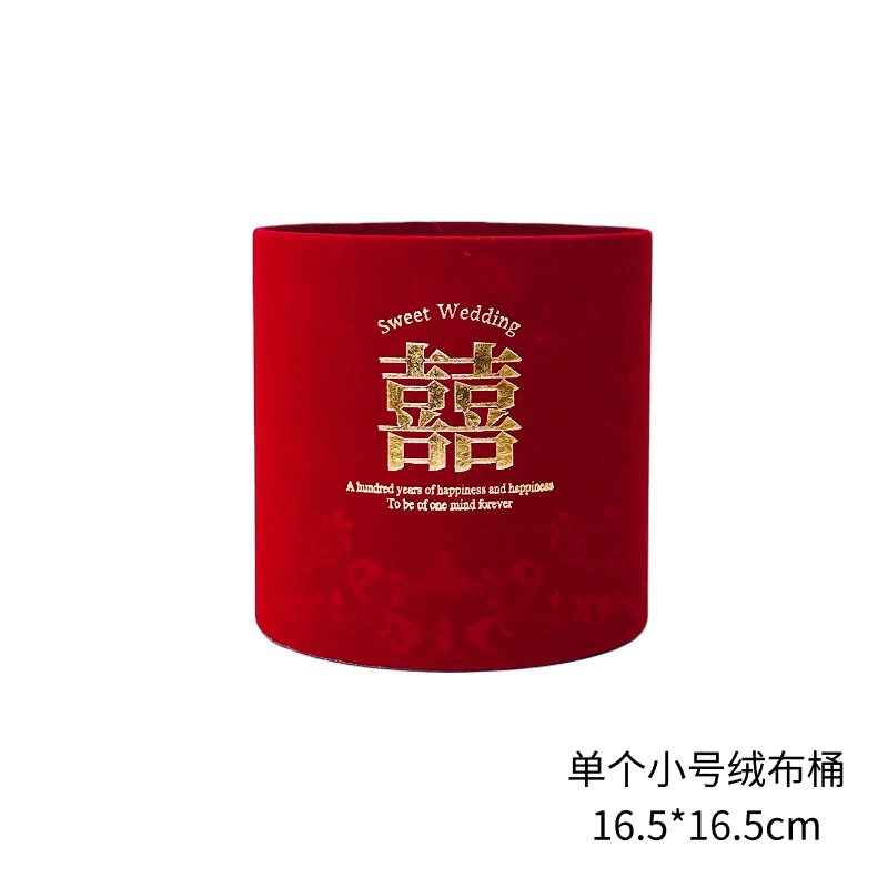 Barril de Año Nuevo cubierto de doble redondo estampado dorado rojo abrazar barril de tela de terciopelo al por mayor barril de flores de flores de Año Nuevo