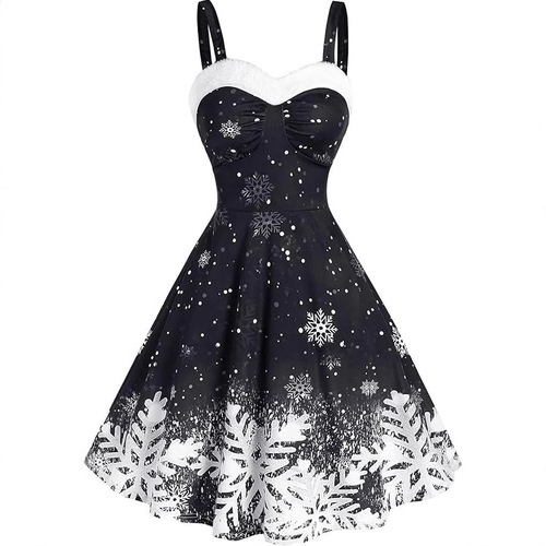 New digital 3D independent station women's Christmas banquet sling dress E107