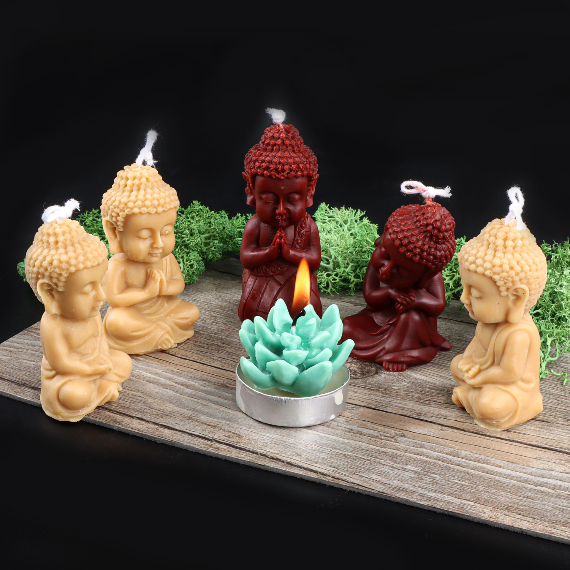 Simulación Buda vela molde silicona DIY meditación oración Buda vela molde hecho a mano jabón yeso fondant molde
