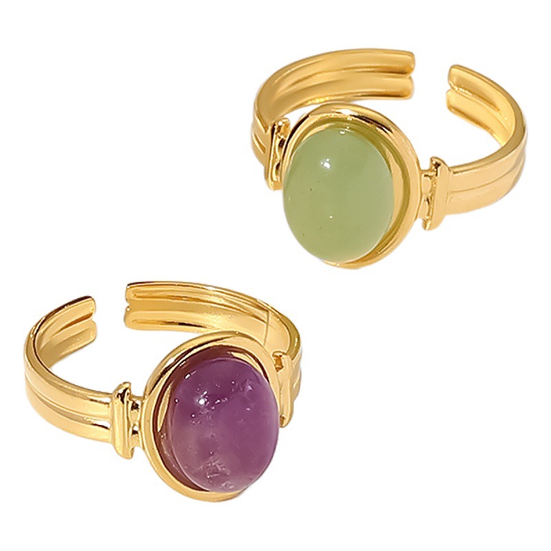 Ojo de tigre oval del oro europeo y americano del anillo 18K de la celebridad de Internet del INS/anillo abierto de la piedra semipreciosa verde/púrpura para las mujeres
