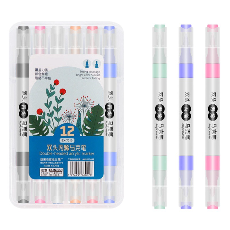 Pluma de marcador de acrílico de doble cabeza en caja de pintura para niños pluma de acuarela de 24 colores marcador impermeable pintura acrílica pluma para colorear