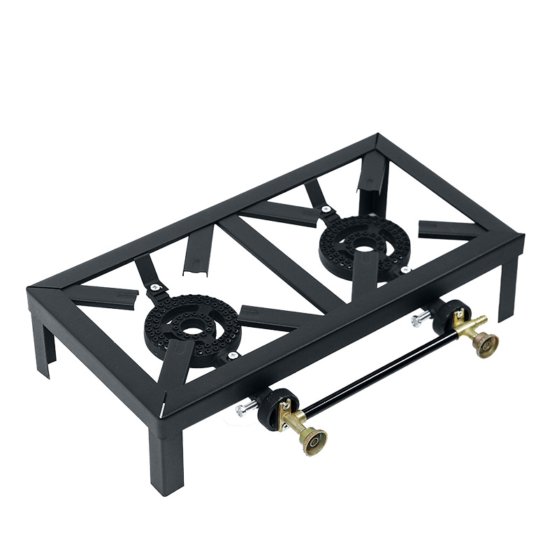 Estufa de doble cabeza de fuego feroz de América del Norte con soporte estufa de hierro fundido estufa de gas de alta potencia estufa de gas de patio al aire libre