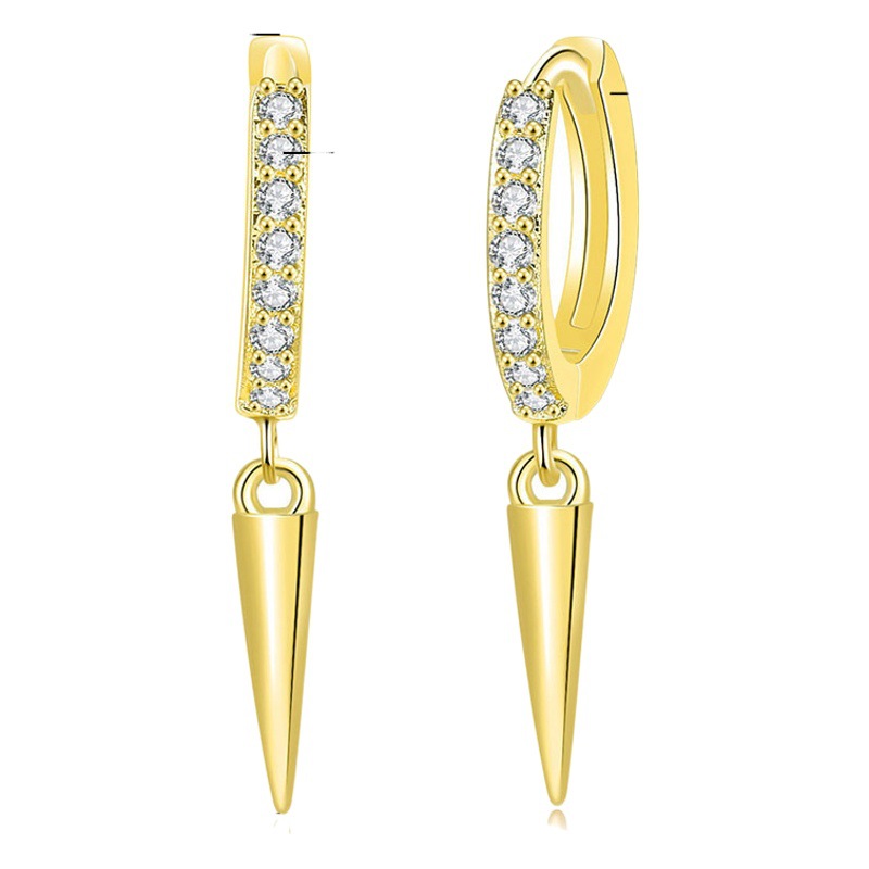 Joyería europea y americana de cobre con incrustaciones pendientes de circón triángulo pendientes cónicos de moda elegante de moda Pendientes chapados en oro accesorios transfronterizos